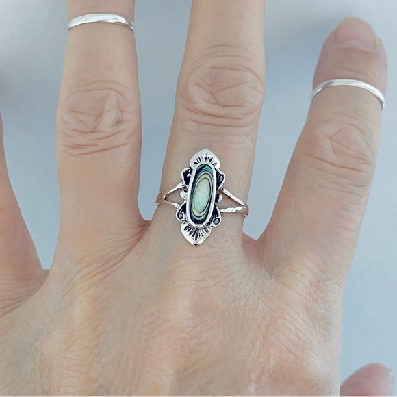 Sterling Silver Victorian Abalone Ring, Seashell Rings, Ocean Shells, Stone Ring - Picture 9 of 11